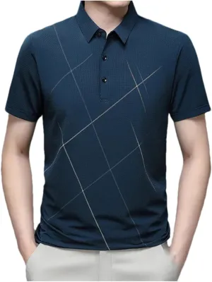 Men Summer Striped Polo Shirt Classic Fit Casual Short Sleeve Elasticity Quick-Dry Golf Shirt Tops
