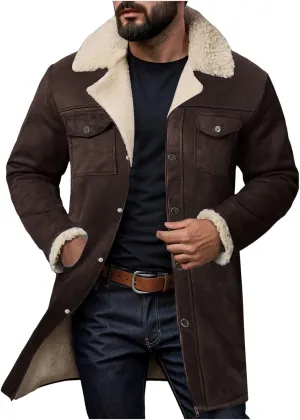 Men Vintage Suede Jacket Plush Collar Coats Faux Leather Jacket Men Zip Up Motorcycle Jacket Coats Retro Tops