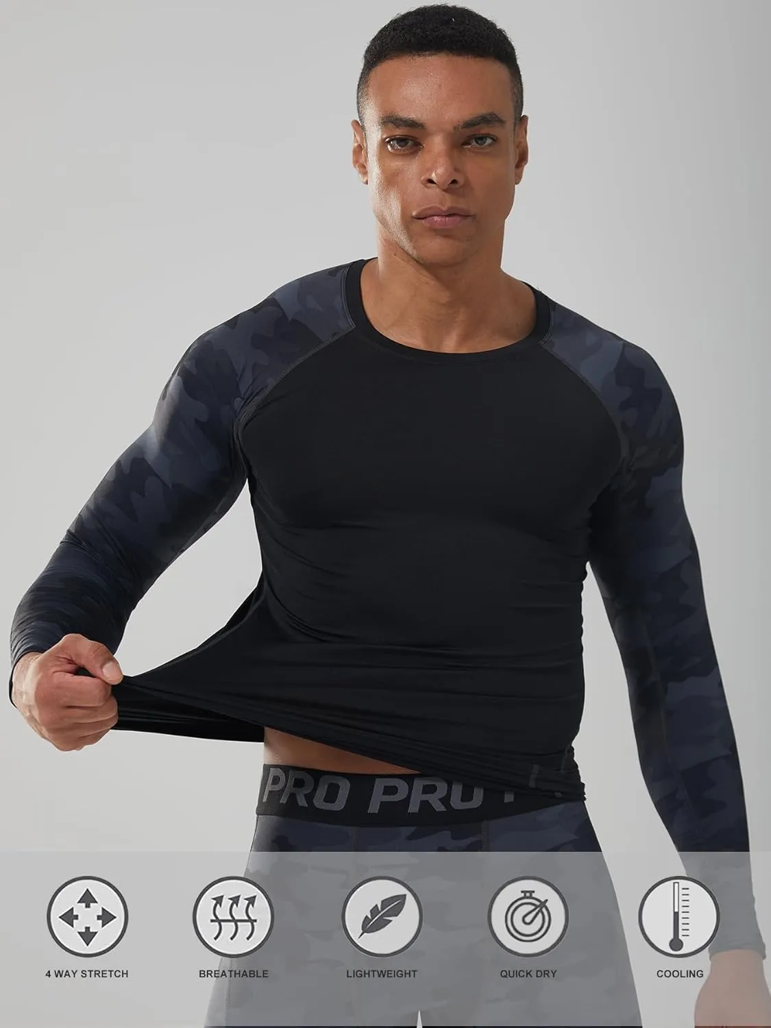 Mens 2 Pack Mock Turtleneck Compression Shirt Long Sleeve Sports Undershirt Athletic Baselayer Running T-Shirt