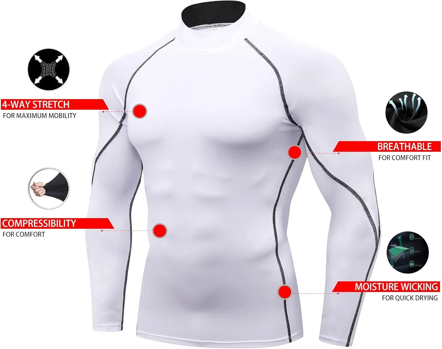Mens 2 Pack Mock Turtleneck Compression Shirt Long Sleeve Sports Undershirt Athletic Baselayer Running T-Shirt