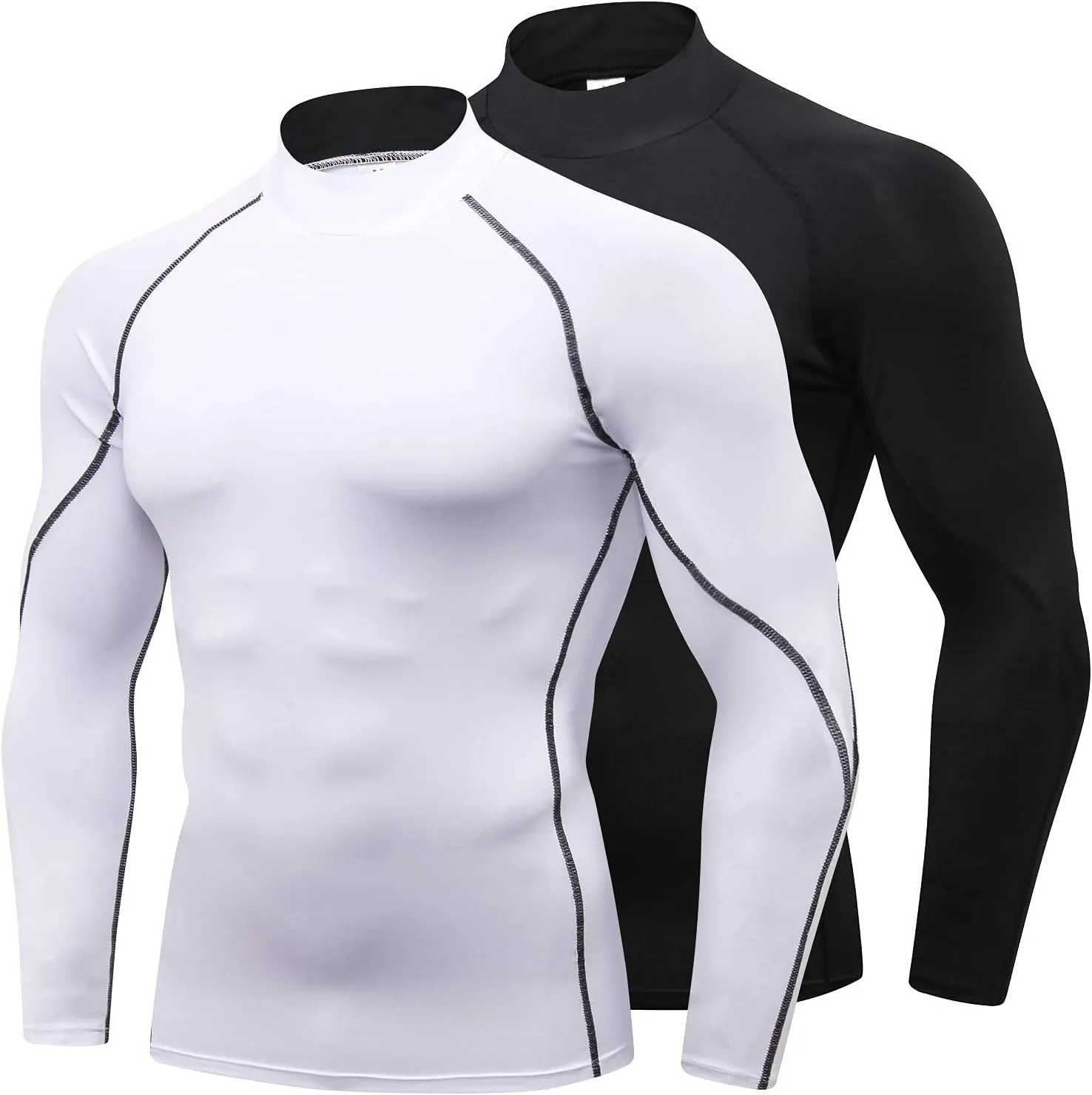 Mens 2 Pack Mock Turtleneck Compression Shirt Long Sleeve Sports Undershirt Athletic Baselayer Running T-Shirt