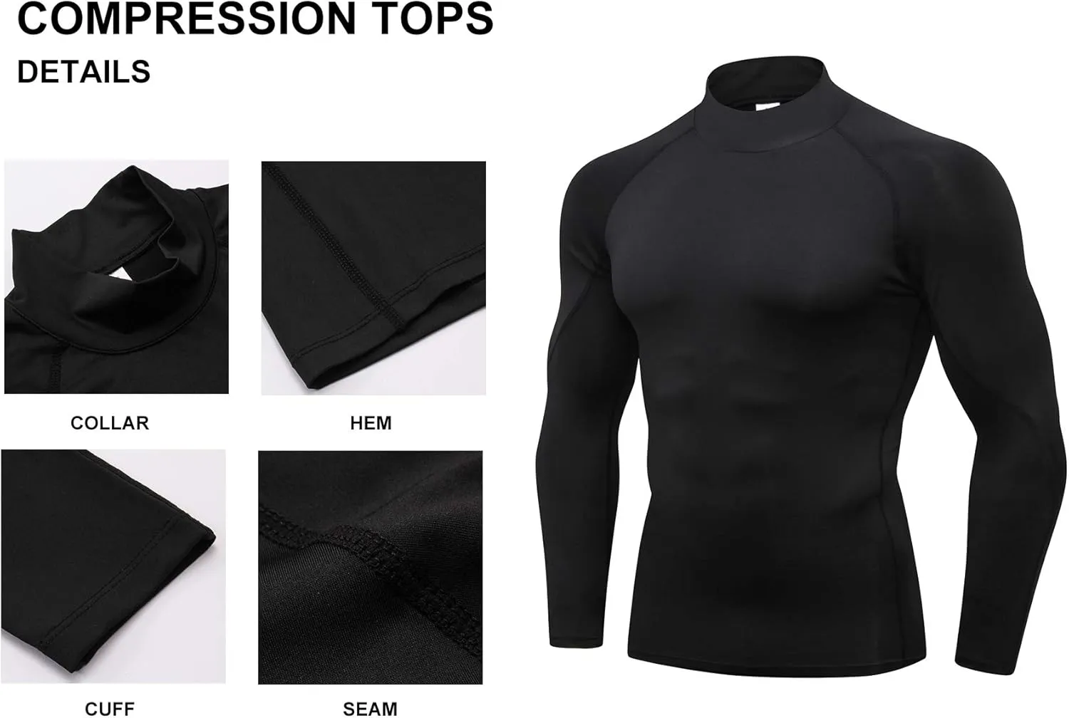 Mens 2 Pack Mock Turtleneck Compression Shirt Long Sleeve Sports Undershirt Athletic Baselayer Running T-Shirt