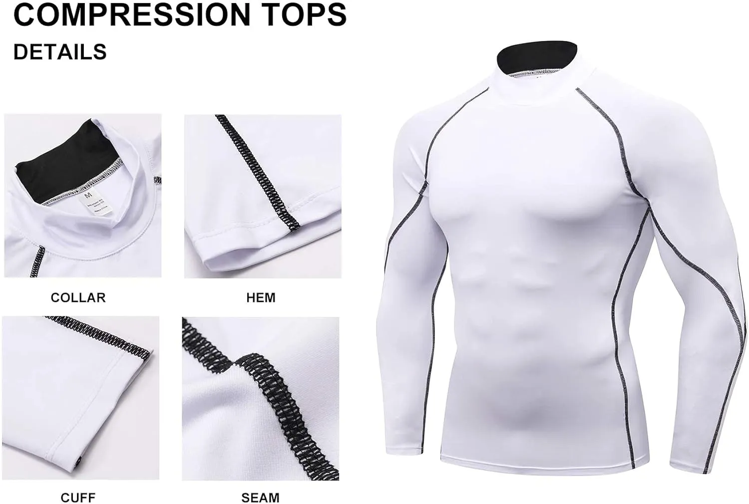 Mens 2 Pack Mock Turtleneck Compression Shirt Long Sleeve Sports Undershirt Athletic Baselayer Running T-Shirt