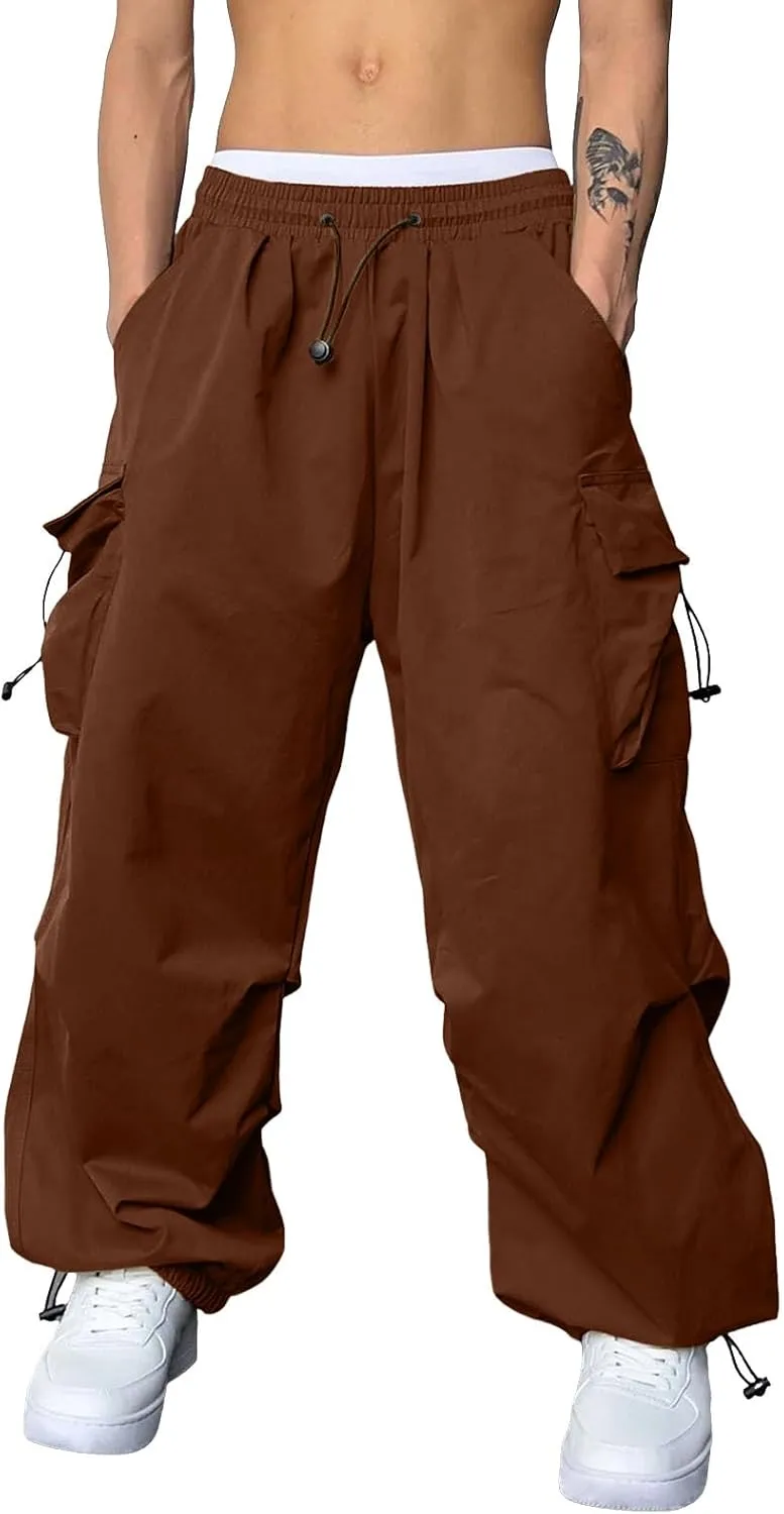 Mens Baggy Cargo Pants Parachute Pants Causal Loose Fit Joggers Trendy Harem Pants Hip Hop Streetwear with Pockets