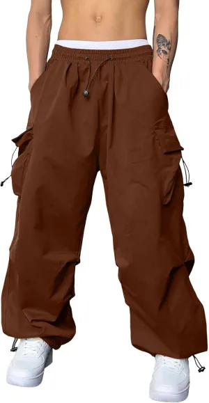 Mens Baggy Cargo Pants Parachute Pants Causal Loose Fit Joggers Trendy Harem Pants Hip Hop Streetwear with Pockets
