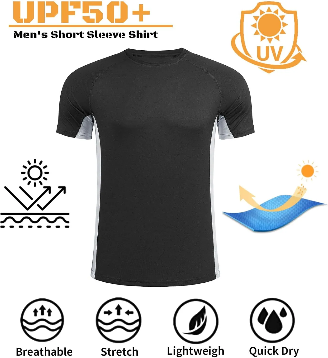 Mens Big and Tall Swim Shirt Sun Protection UPF 50  Rash Guard Quick Dry T-Shirt