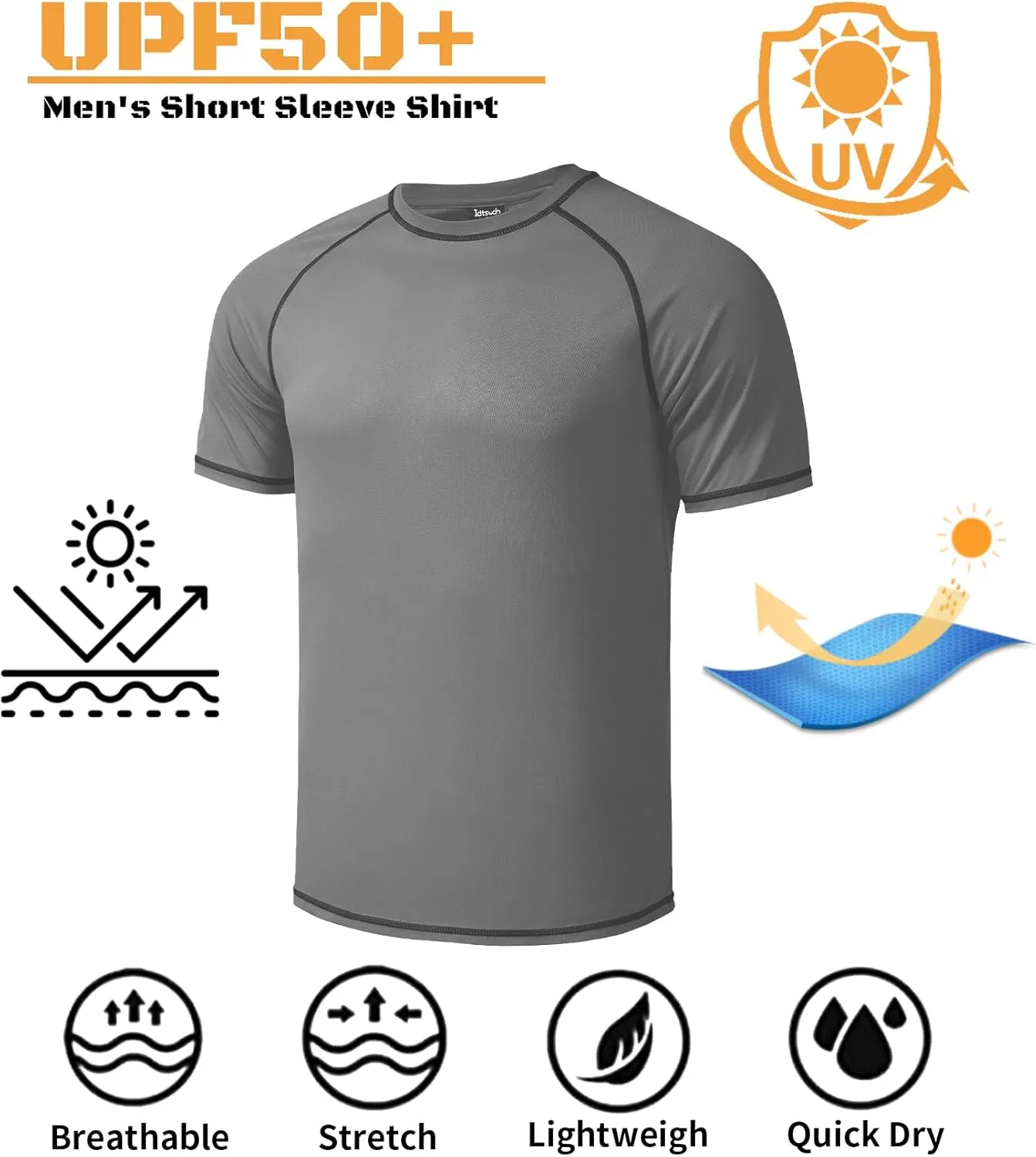 Mens Big and Tall Swim Shirt Sun Protection UPF 50  Rash Guard Quick Dry T-Shirt