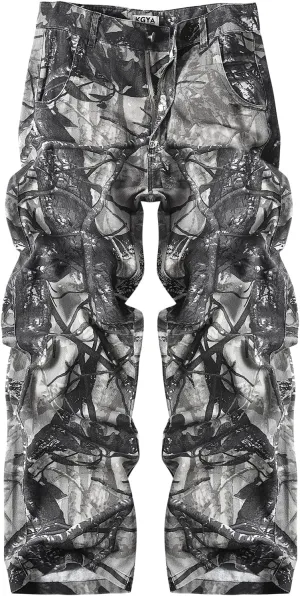 Men's Camo Cargo Pants, Tactical Baggy Straight Wide Legs Denim Work Military Trousers