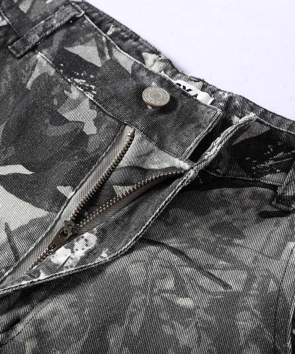 Men's Camo Cargo Pants, Tactical Baggy Straight Wide Legs Denim Work Military Trousers