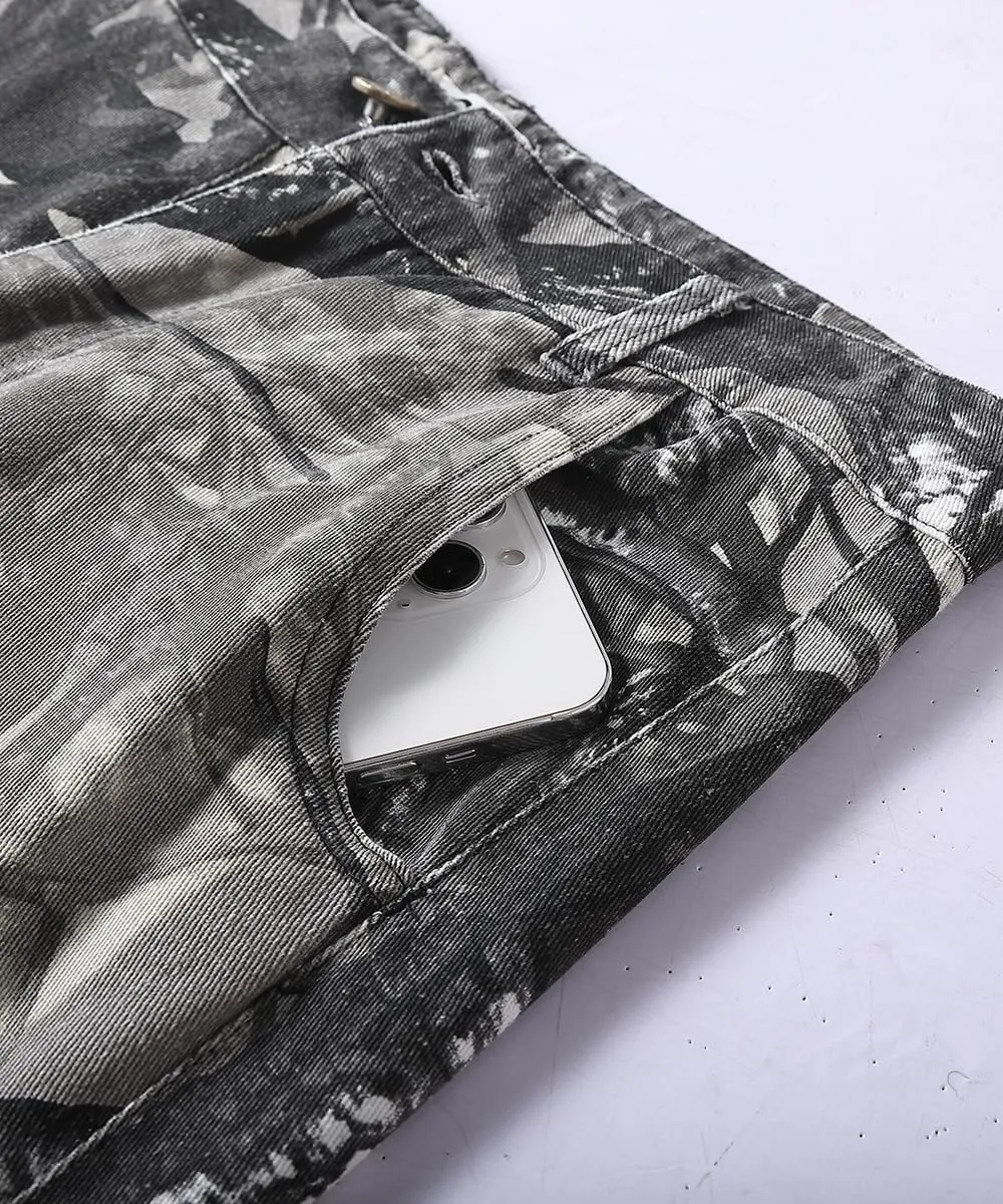 Men's Camo Cargo Pants, Tactical Baggy Straight Wide Legs Denim Work Military Trousers