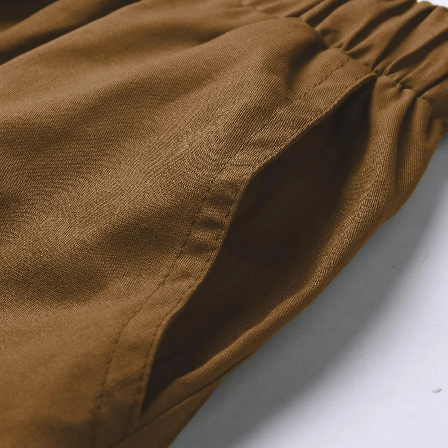 Mens Casual Cotton Cargo Pants Elastic Drawstring Joggers with Pockets Outdoor Sport Trousers Hiking Sweatpants