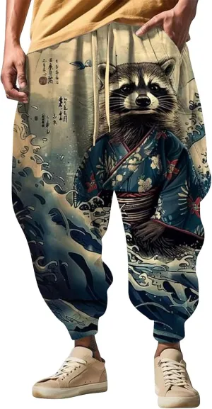 Mens Casual Harem Pants Men's Autumn Fun Print Fashion Street Feel Casual Sweatpants Hiking Outdoor Twill Track