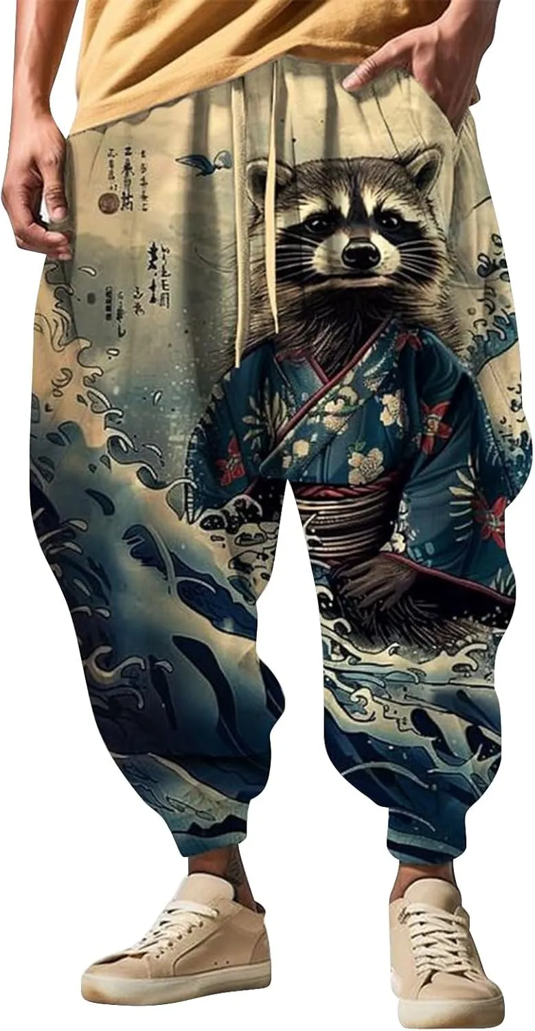 Mens Casual Harem Pants Men's Autumn Fun Print Fashion Street Feel Casual Sweatpants Hiking Outdoor Twill Track