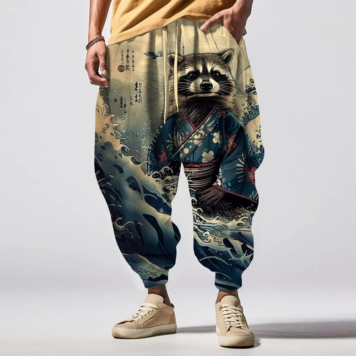 Mens Casual Harem Pants Men's Autumn Fun Print Fashion Street Feel Casual Sweatpants Hiking Outdoor Twill Track