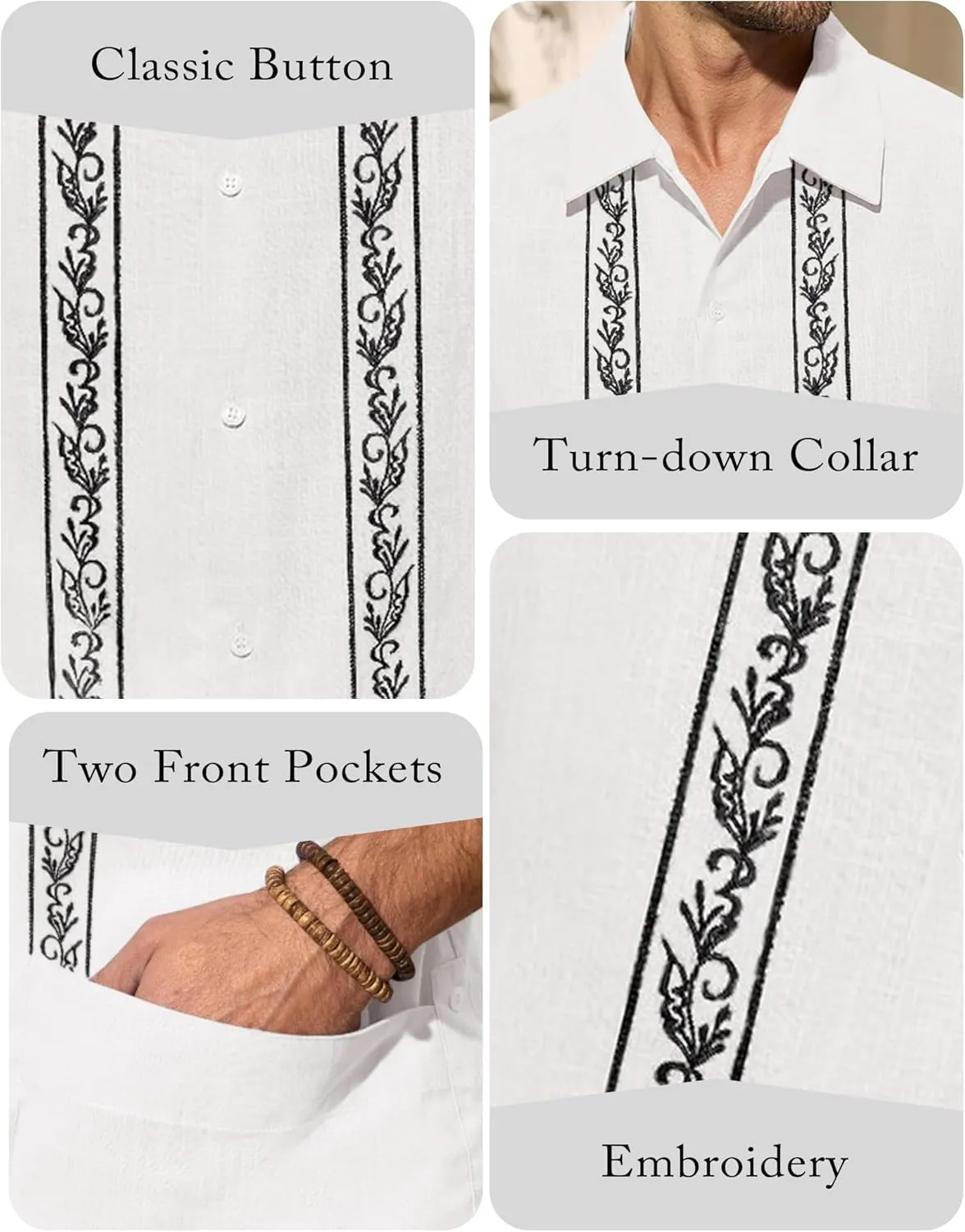 Mens Cuban Guayabera Shirts Cotton Linen Short Sleeve Shirt Casual Hippie Beach Button Down Pocket Shirt