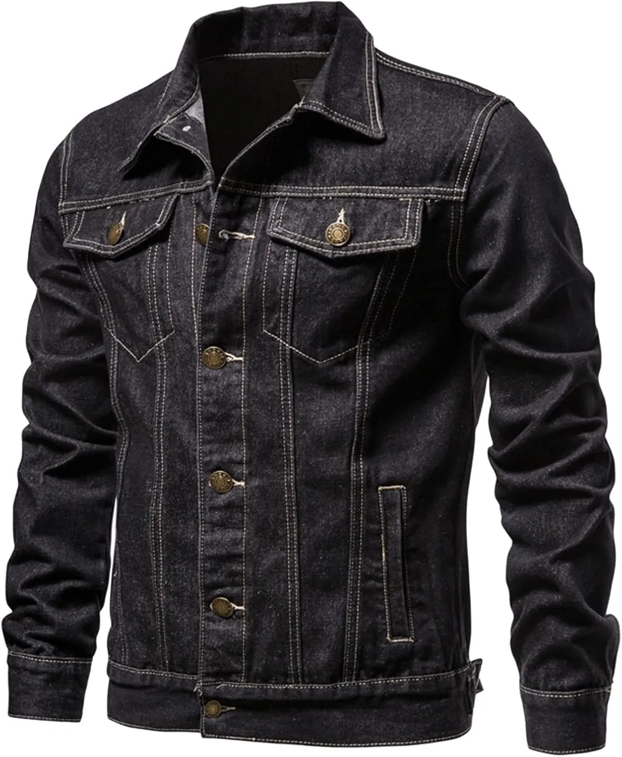Men'S Denim Jackets Distressed Vintage Jean Jacket Single Breasted Windbreaker Slim Fit Denim Jacket Men Outerwear Coat