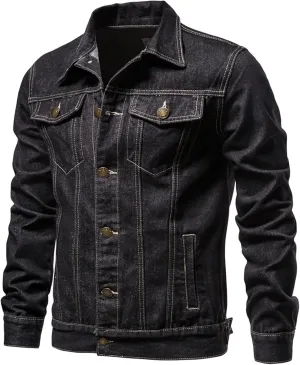 Men'S Denim Jackets Distressed Vintage Jean Jacket Single Breasted Windbreaker Slim Fit Denim Jacket Men Outerwear Coat