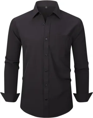 Men's Dress Shirts Long Sleeve Button Down Shirt Business Formal Stretch Shirt Regular Fit with Pockets
