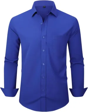 Men's Dress Shirts Long Sleeve Button Down Shirt Business Formal Stretch Shirt Regular Fit with Pockets