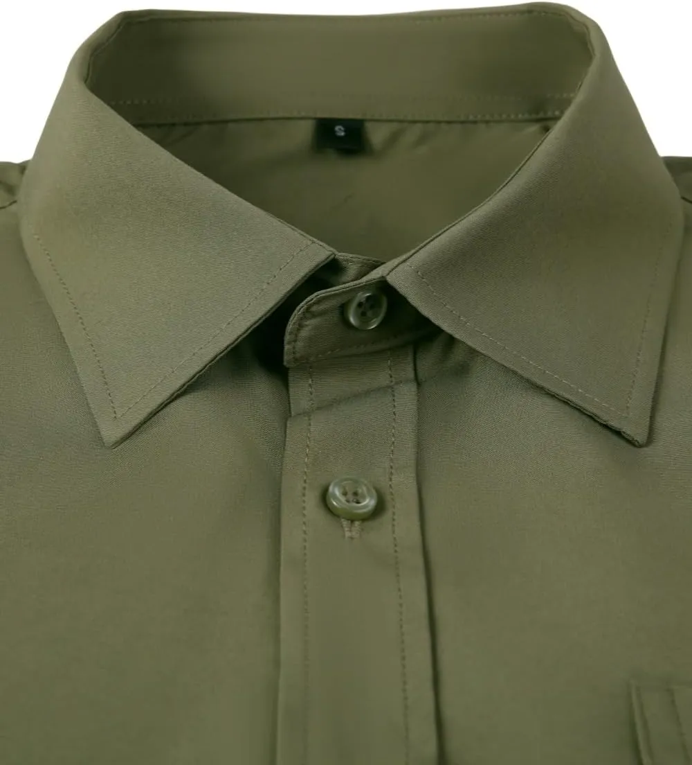 Men's Dress Shirts Long Sleeve Button Down Shirt Business Formal Stretch Shirt Regular Fit with Pockets