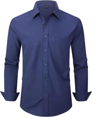 Men's Dress Shirts Long Sleeve Button Down Shirt Business Formal Stretch Shirt Regular Fit with Pockets