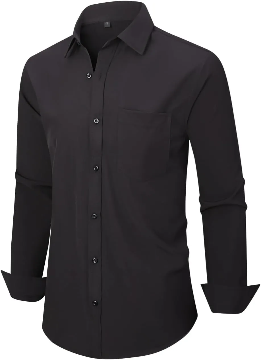 Men's Dress Shirts Long Sleeve Button Down Shirt Business Formal Stretch Shirt Regular Fit with Pockets