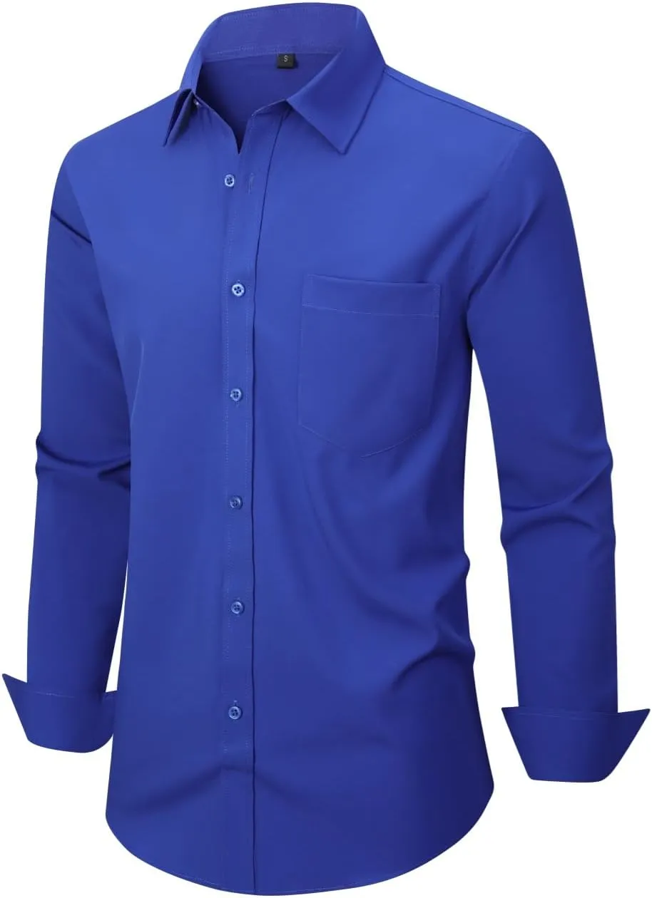 Men's Dress Shirts Long Sleeve Button Down Shirt Business Formal Stretch Shirt Regular Fit with Pockets