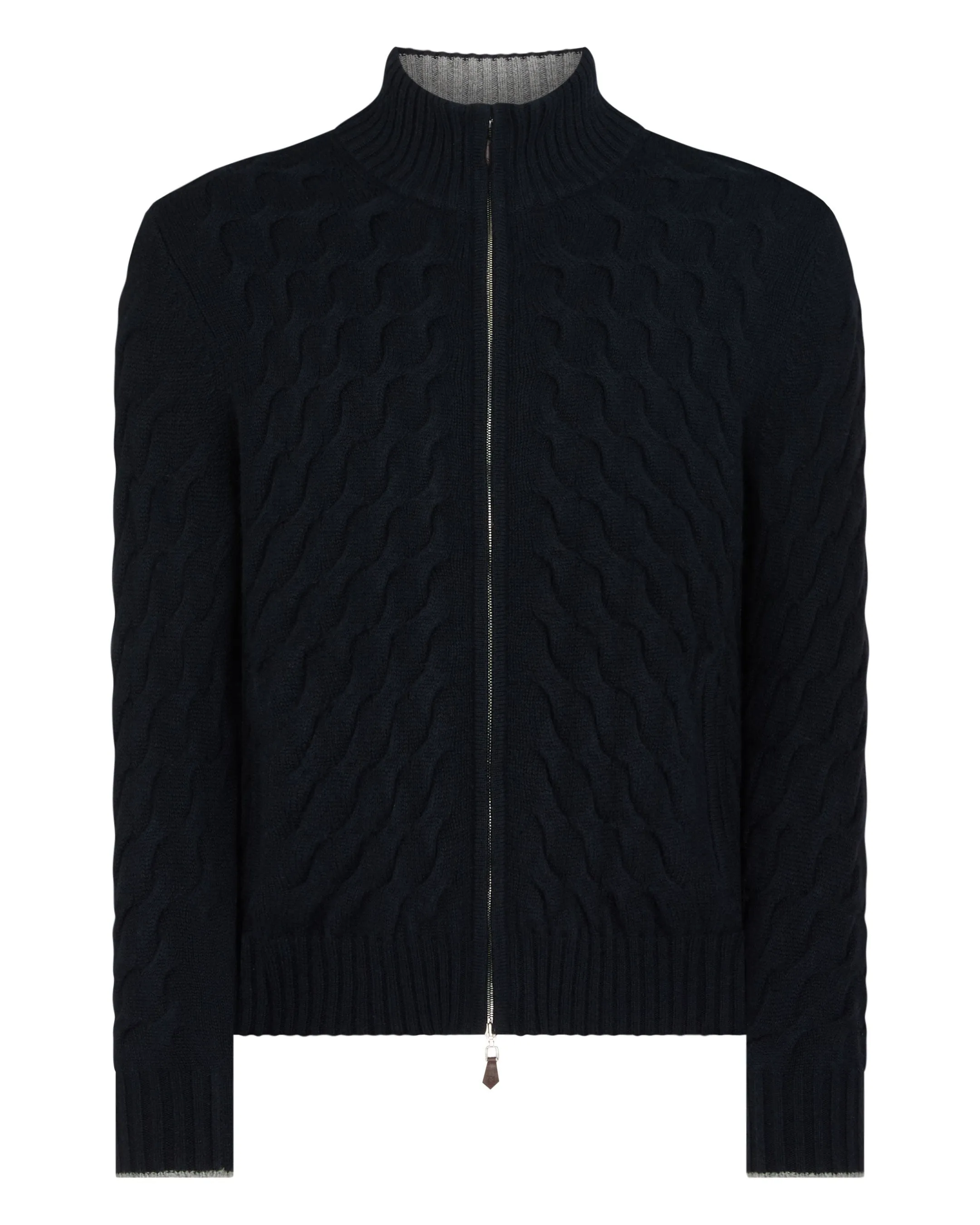 Men's Hammersmith Cable Full Zip Cashmere Jumper Navy Blue