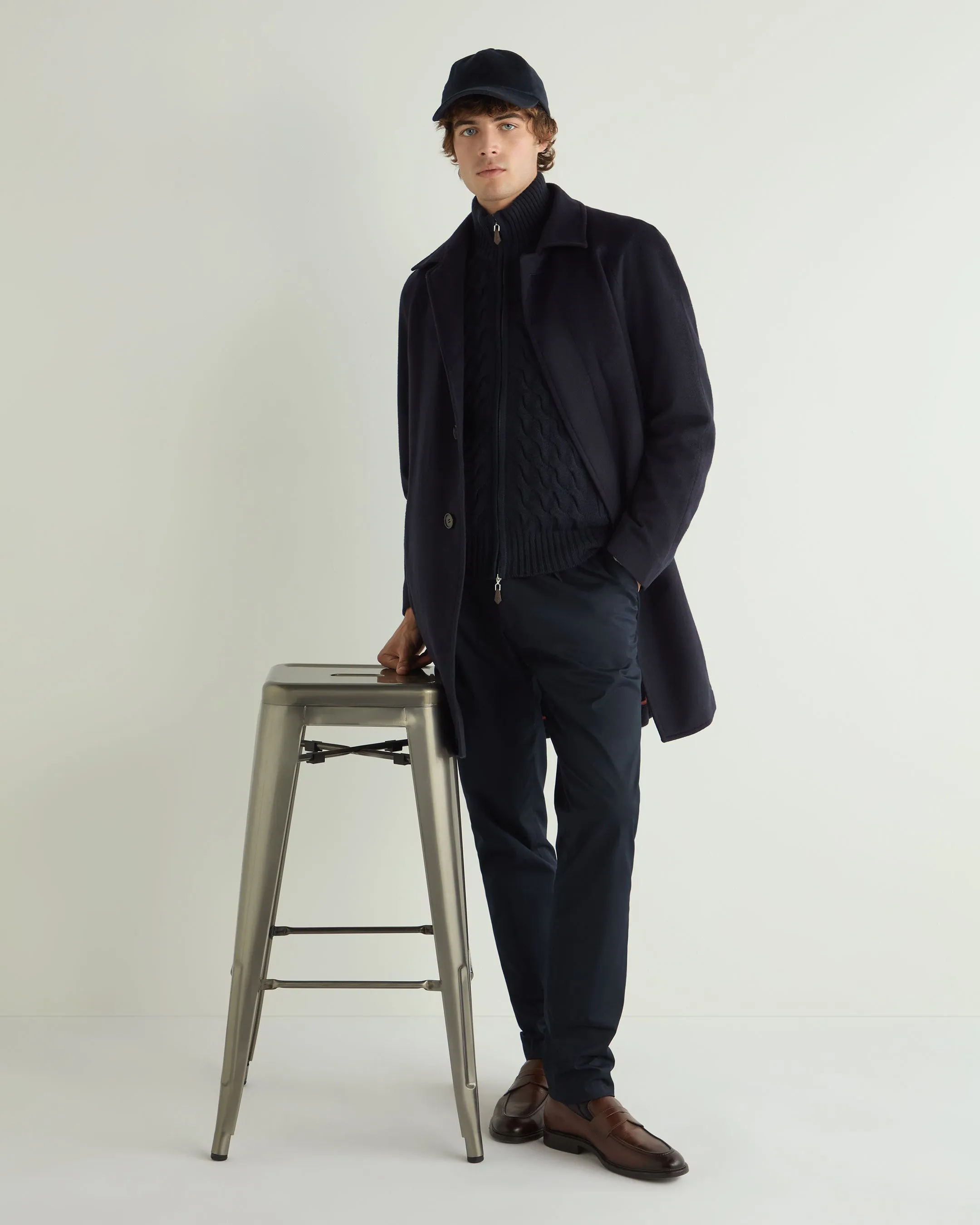 Men's Hammersmith Cable Full Zip Cashmere Jumper Navy Blue