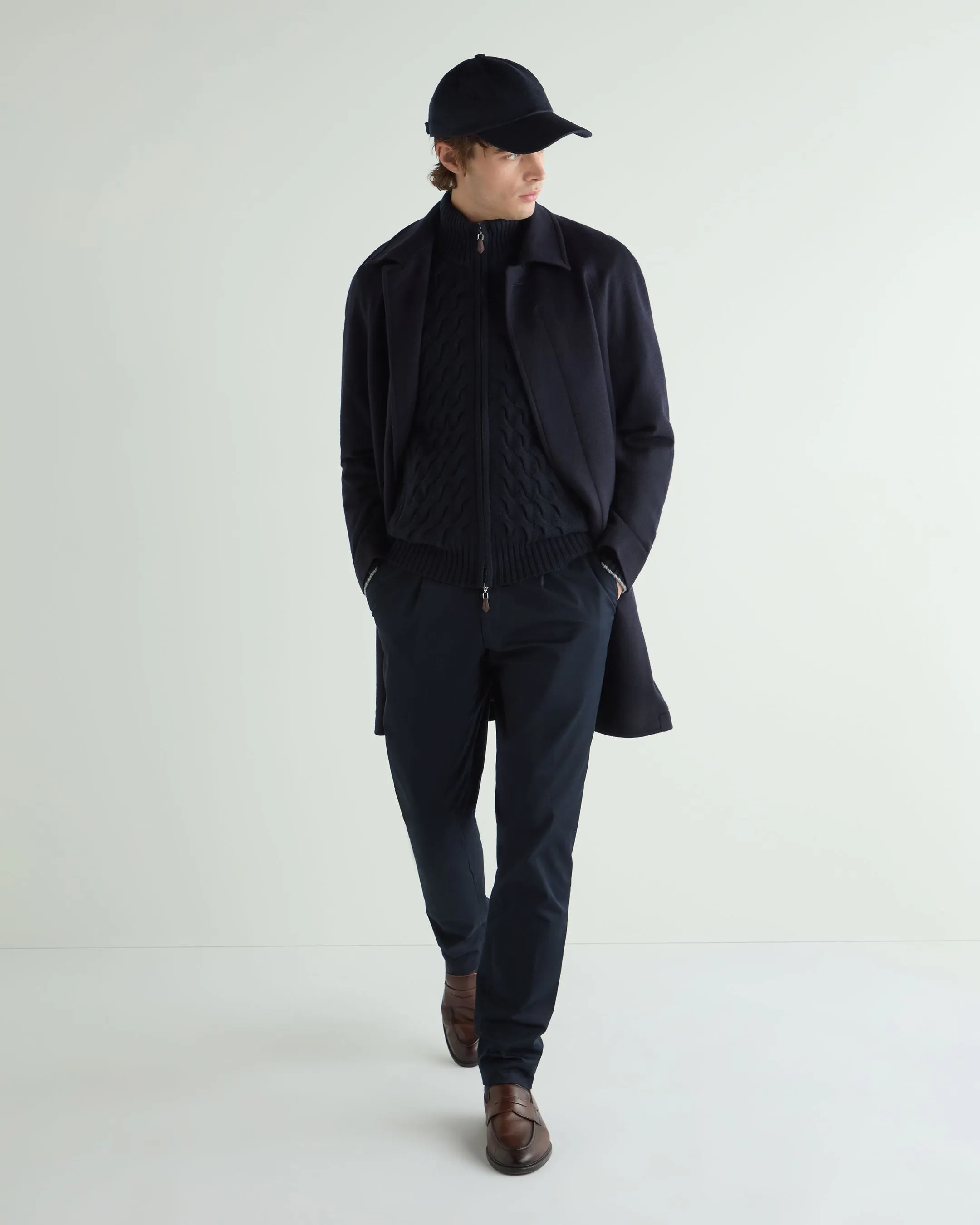 Men's Hammersmith Cable Full Zip Cashmere Jumper Navy Blue