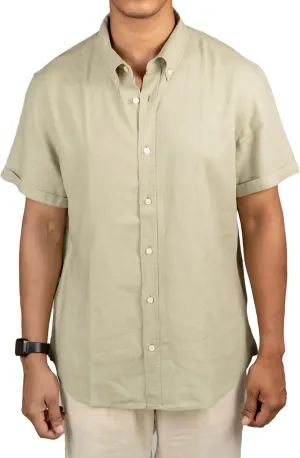 Mens Linen Blend Short Sleeve Casual Shirt for Vacation, Holiday, Casual Party, Lightweight Button Down Shirt