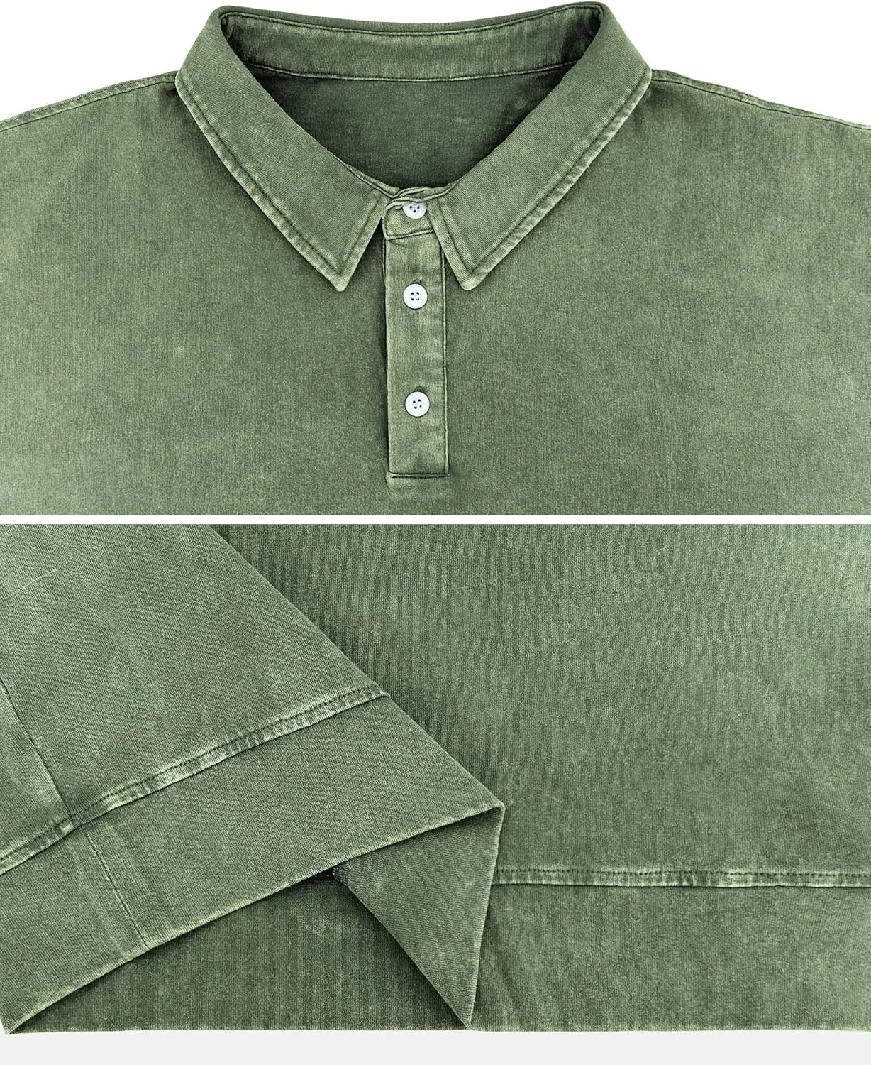 Men's Long Sleeve Polo Shirts Distressed Washed Cotton T-Shirt Lightweight Casual Button Collared Shirt Top