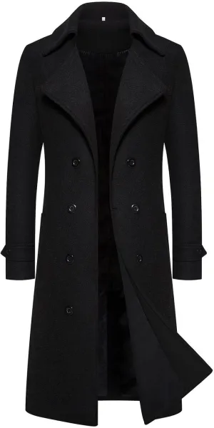 Men's Notched Collar Wool Blend Pea Coat Winter Single Breasted Classic Overcoat with Pockets
