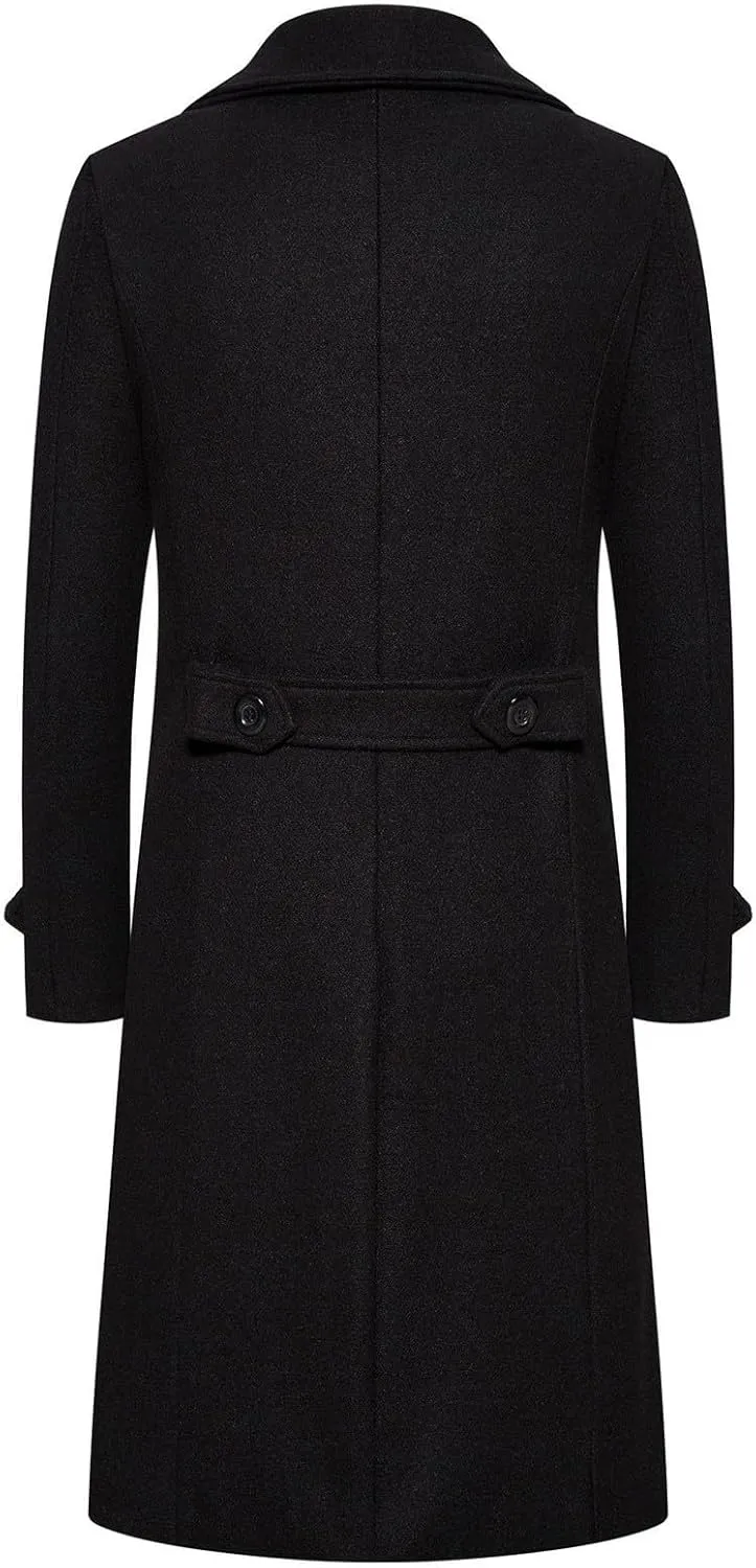 Men's Notched Collar Wool Blend Pea Coat Winter Single Breasted Classic Overcoat with Pockets