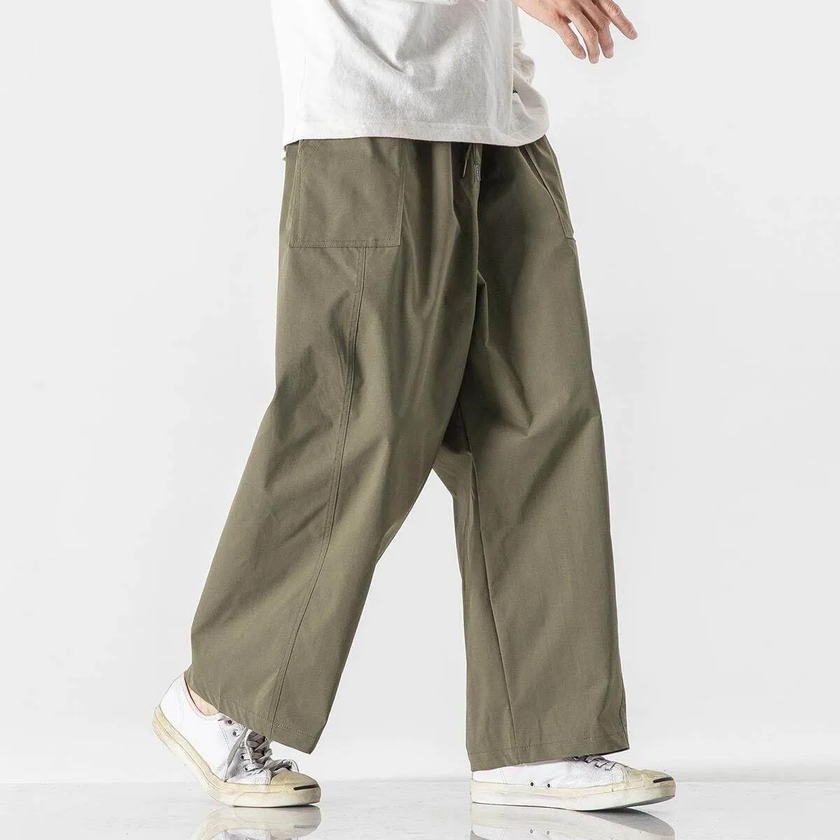Men's Pants Spring Summer Japanese Work Capri Cropped Harem Straight Leg Trouser
