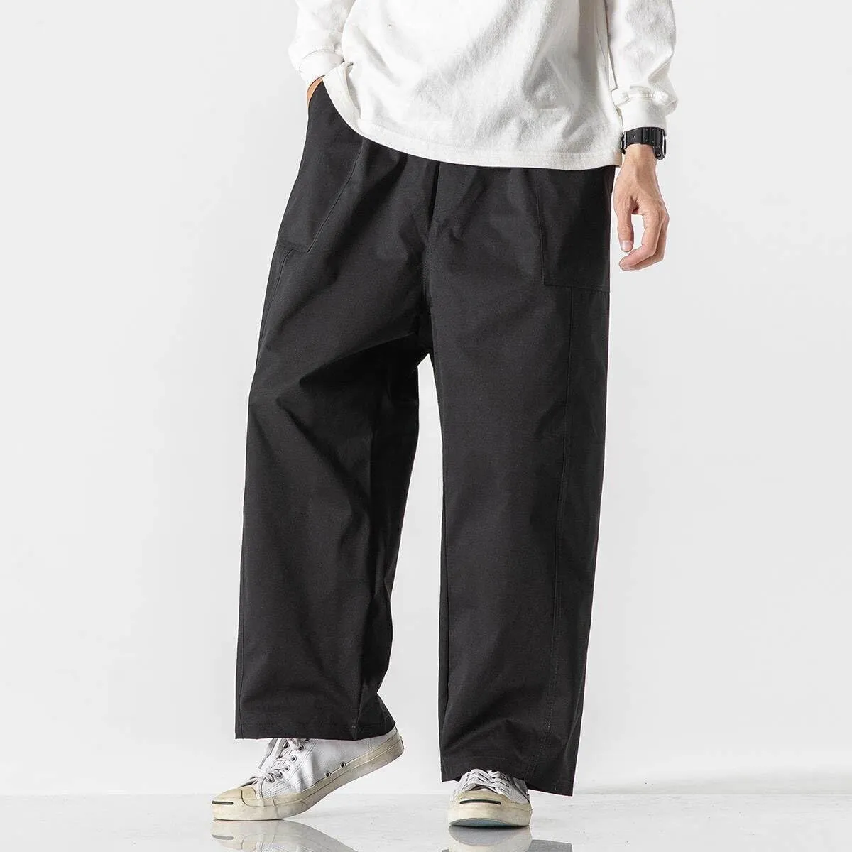 Men's Pants Spring Summer Japanese Work Capri Cropped Harem Straight Leg Trouser