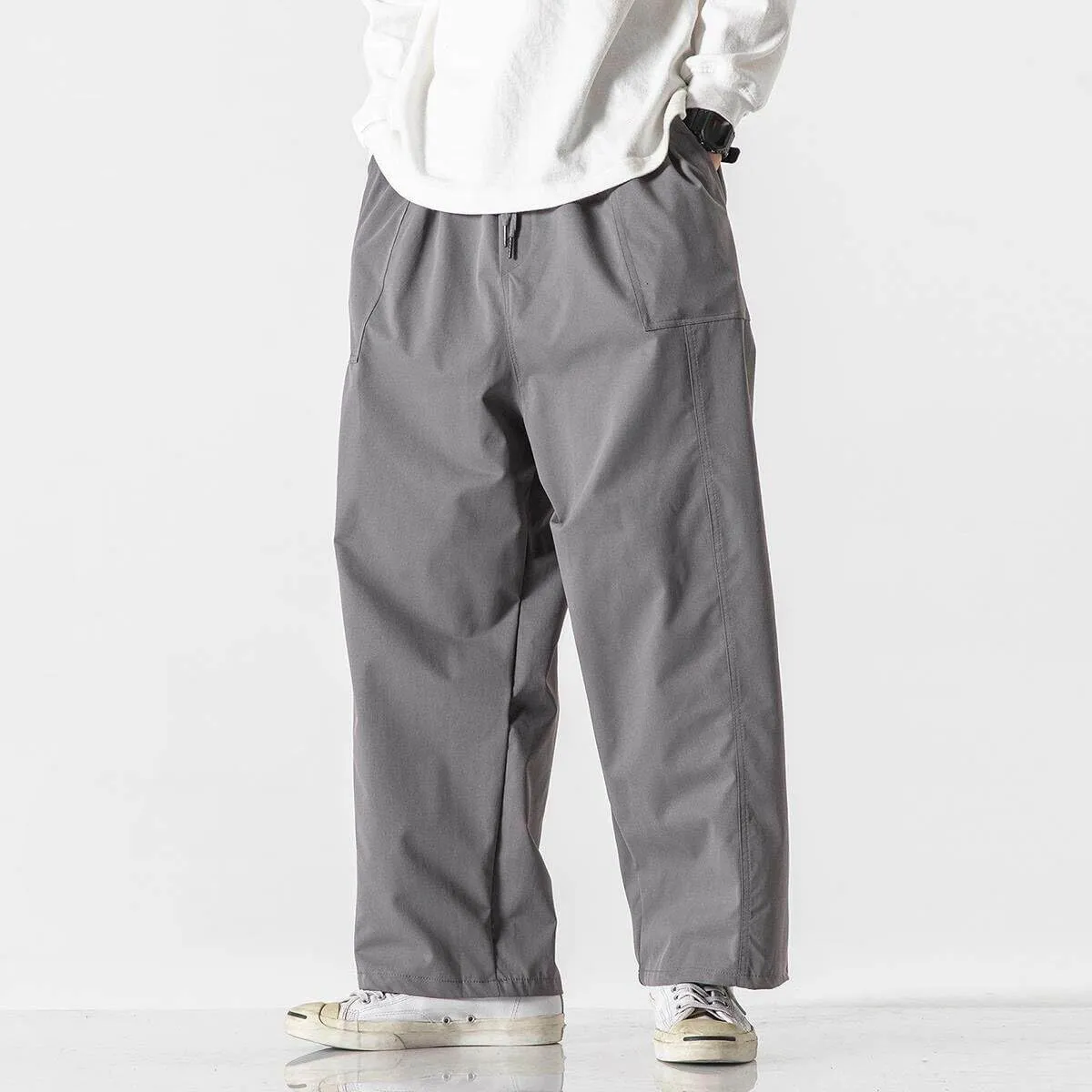 Men's Pants Spring Summer Japanese Work Capri Cropped Harem Straight Leg Trouser