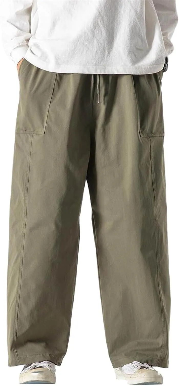 Men's Pants Spring Summer Japanese Work Capri Cropped Harem Straight Leg Trouser