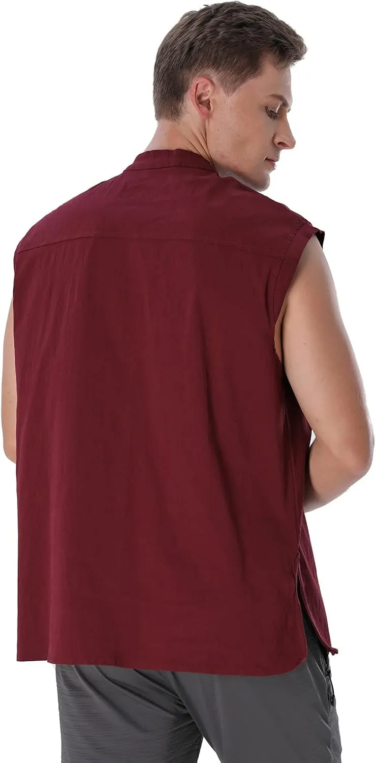 Mens Renaissance Shirt Medieval Viking Lace Up Sleeveless Shirts Pirate T-Shirt Costume Victorian Tank Top