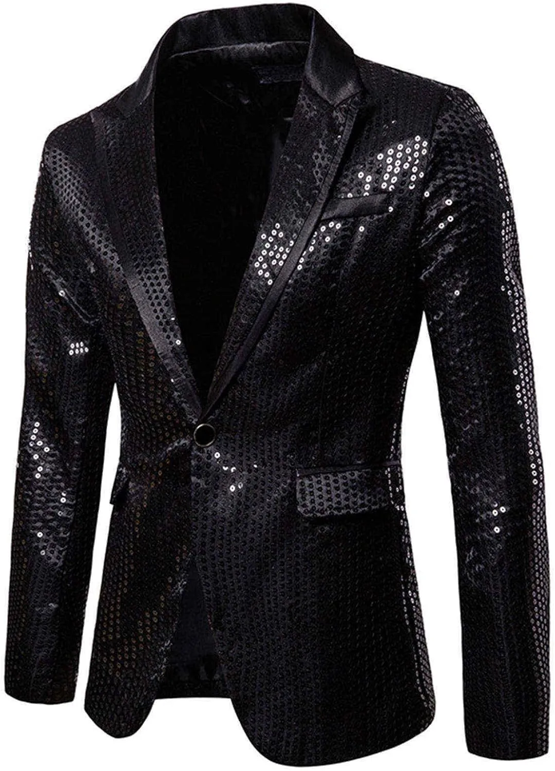 Mens Sequin Blazer Jacket Slim Fit One Button Tuxedo Sparkly Lapel Dress Jacket Party Prom Dinner Wedding Tuxedo Coat