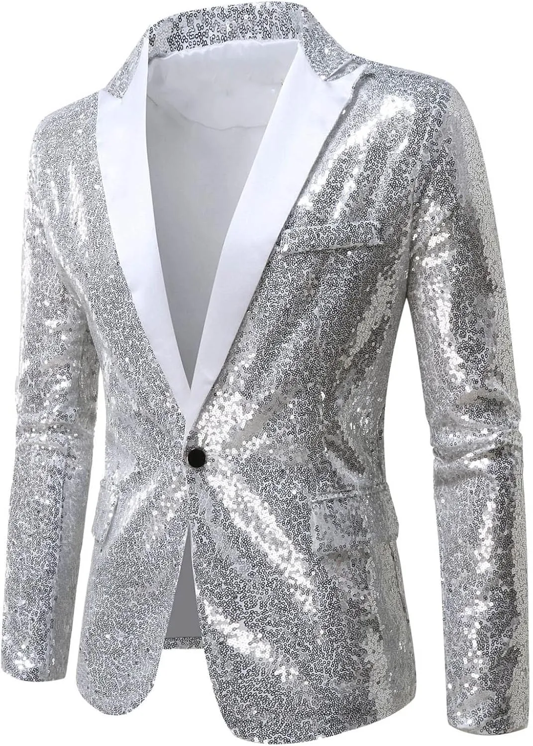 Mens Sequins Blazer 70s 80s Disco Suit Jacket Lapel Tuxedo Jackets for Party Wedding Prom, Shiny Christmas Outfits