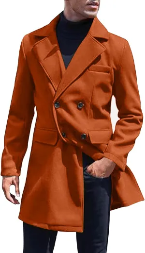 Men's Single Breasted Winter Peacoat Casual Trench Slim Fit Overcoat with Pockets