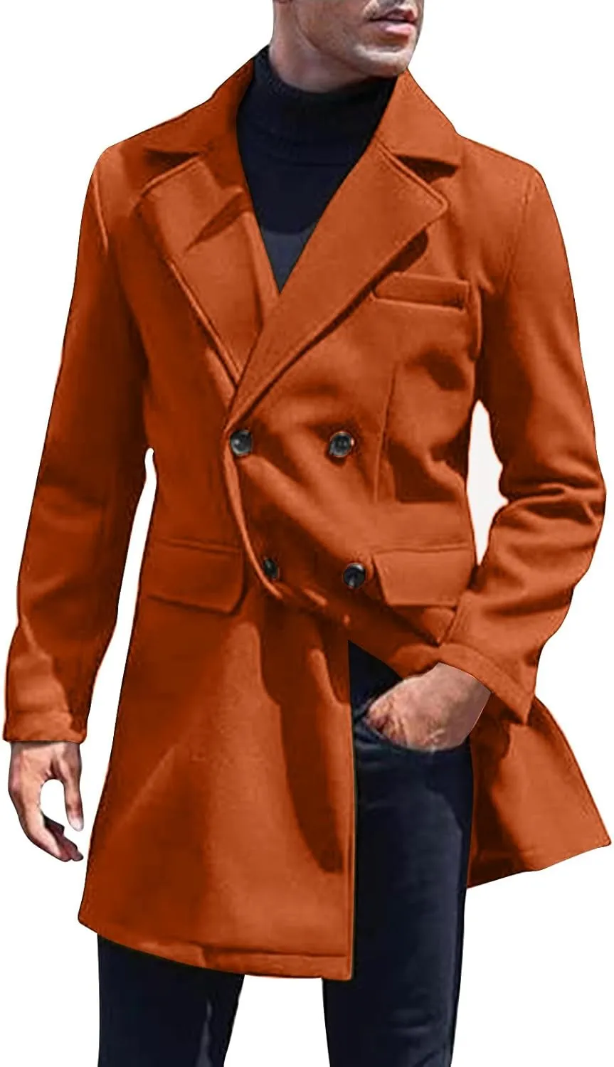 Men's Single Breasted Winter Peacoat Casual Trench Slim Fit Overcoat with Pockets