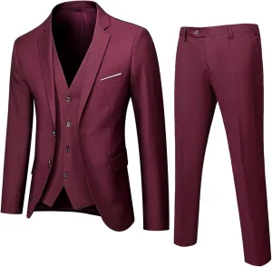 Men's Slim Fit Suit Clothes, Two Button 3-Piece Blazer Dress Business Wedding Party Jacket Vest & Pant Outfits