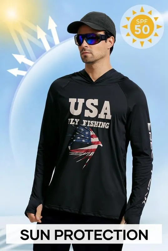 Men's Sun Protection Fishing Hoodie Shirt UPF 50  Long Sleeve Lightweight Rashguard Outdoor Hiking UV Shirt