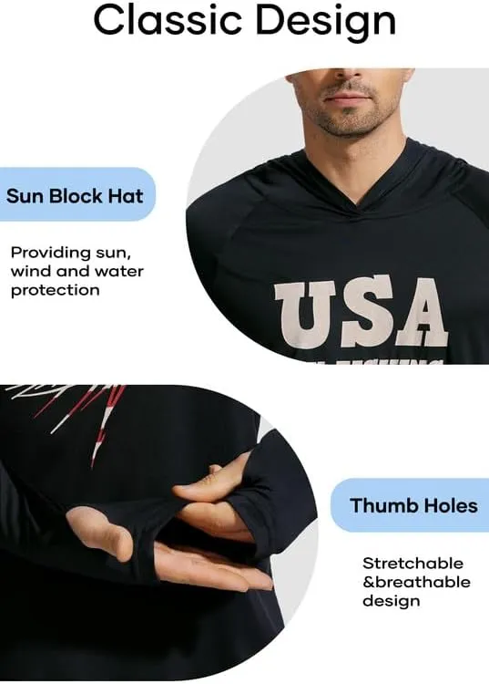Men's Sun Protection Fishing Hoodie Shirt UPF 50  Long Sleeve Lightweight Rashguard Outdoor Hiking UV Shirt