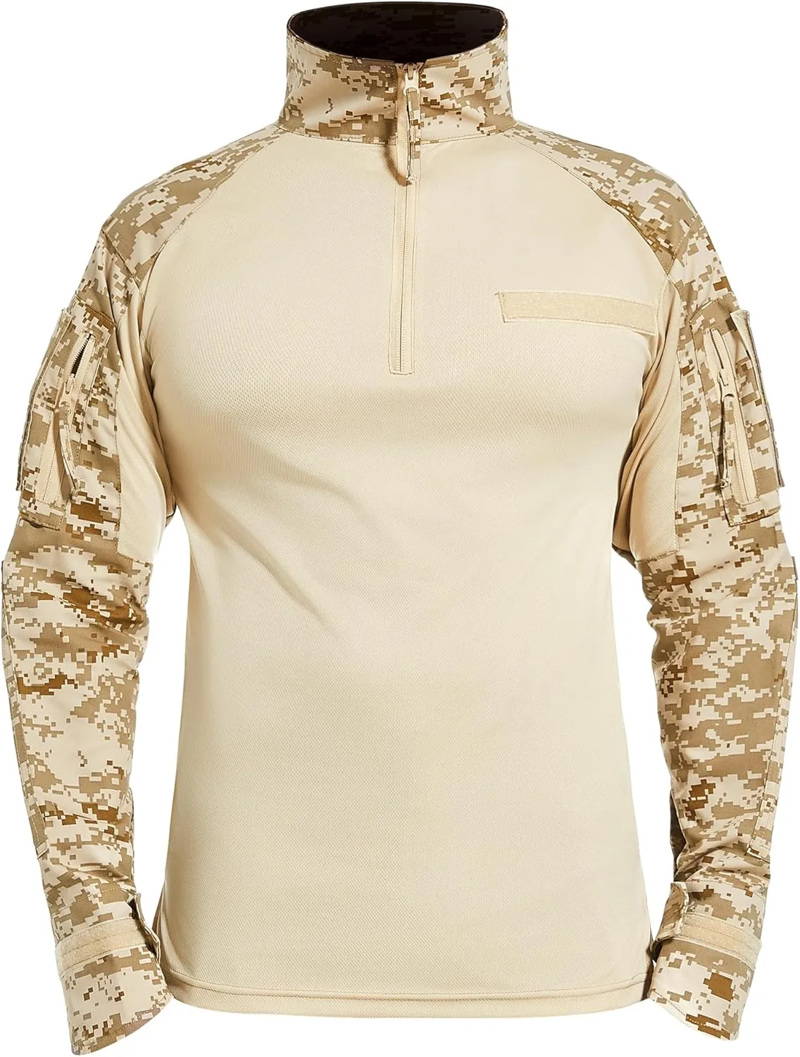 Mens Tactical Military Shirt 1/4 Zip Long Sleeve Slim Fit Military Combat Shirt with Pockets