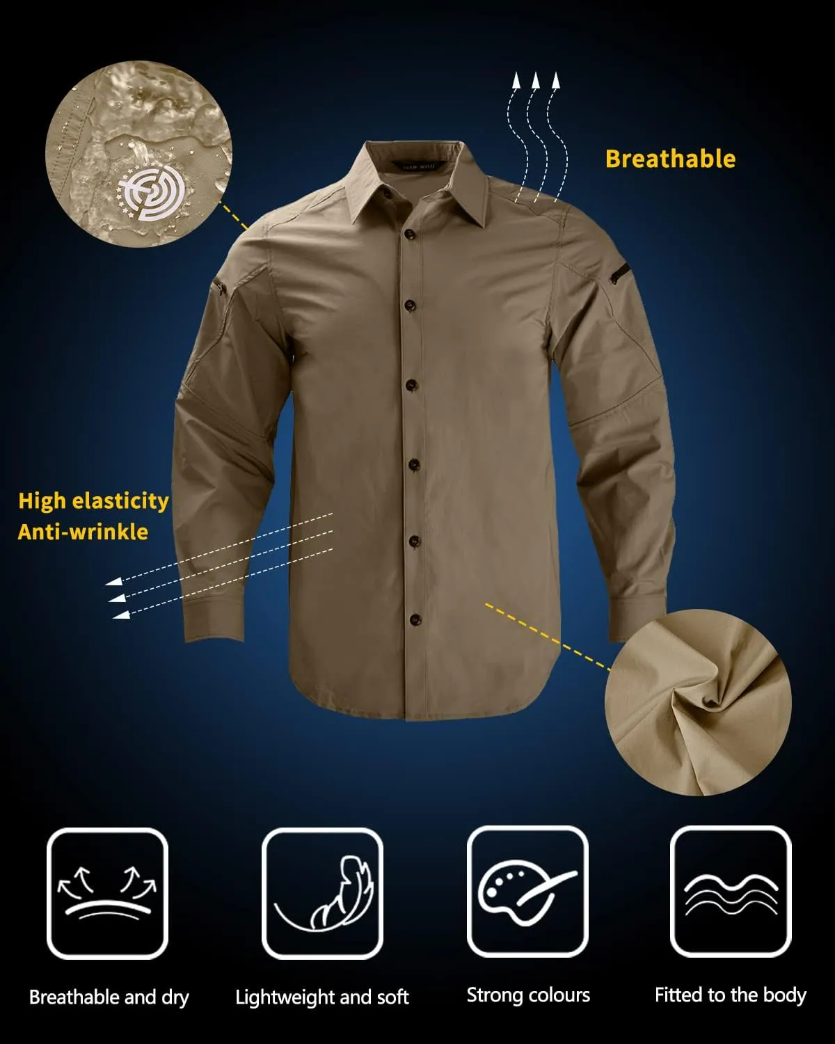 Men's Tactical Shirt Fishing Shirts Long Sleeve Sun Protection Breathable Quick Dry Work Shirt for Hiking