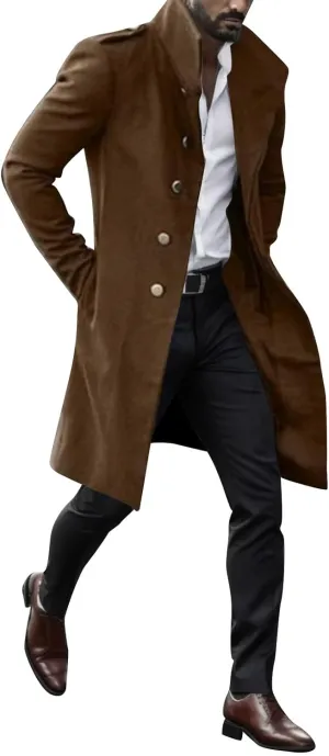 Mens Trench Coat Plus Size 2023 Winter Warm Notched Lapel Single Breasted Blazers Long Peacoat Overcoat Stylish Suit Jackets