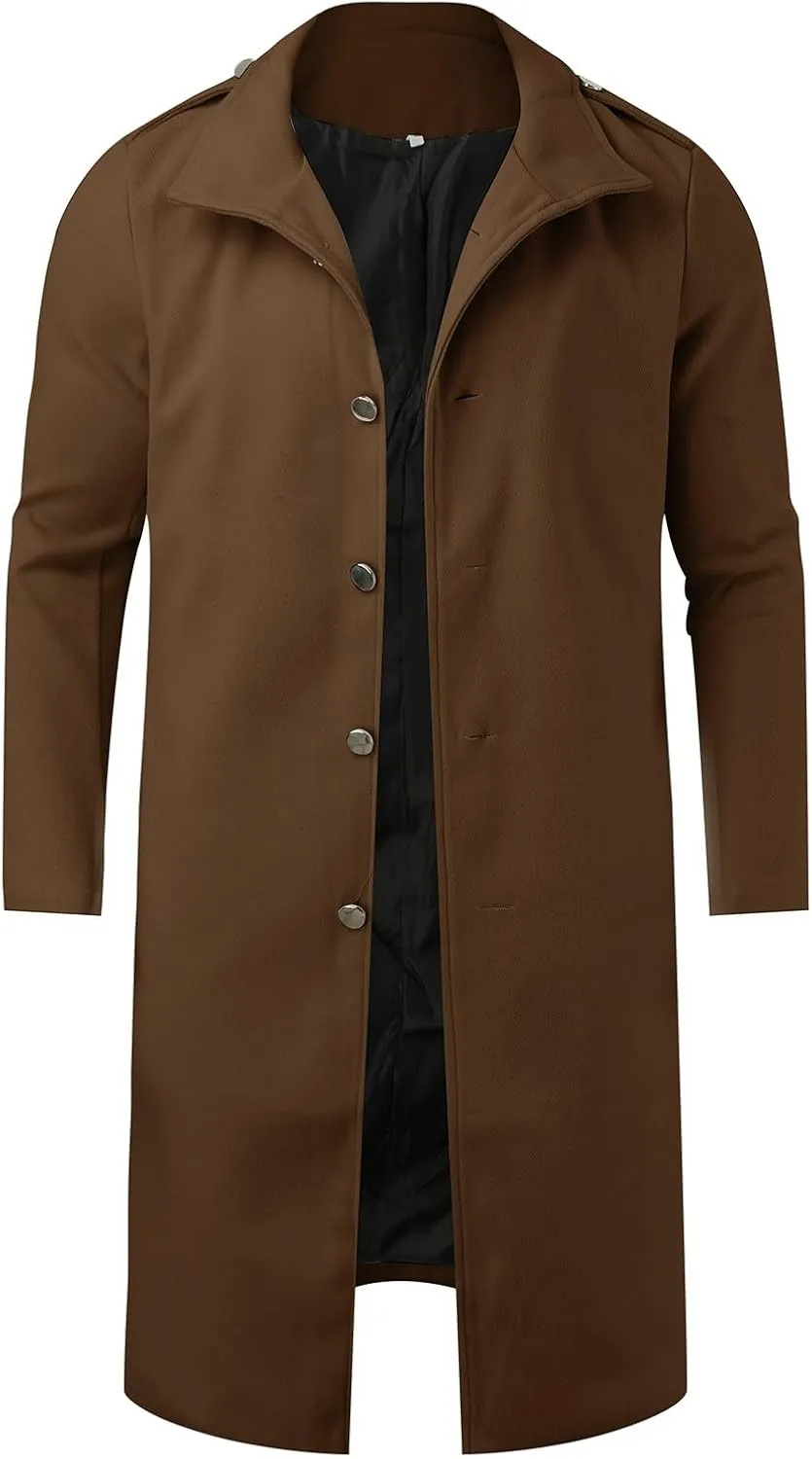 Mens Trench Coat Plus Size 2023 Winter Warm Notched Lapel Single Breasted Blazers Long Peacoat Overcoat Stylish Suit Jackets